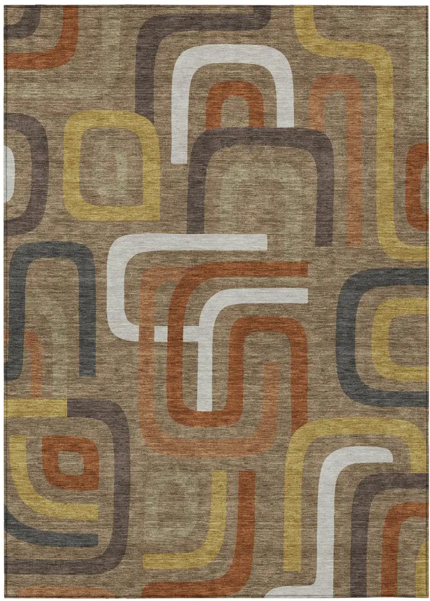Coffee And Chocolate Geometric Washable Indoor Outdoor Area Rug Photo 2