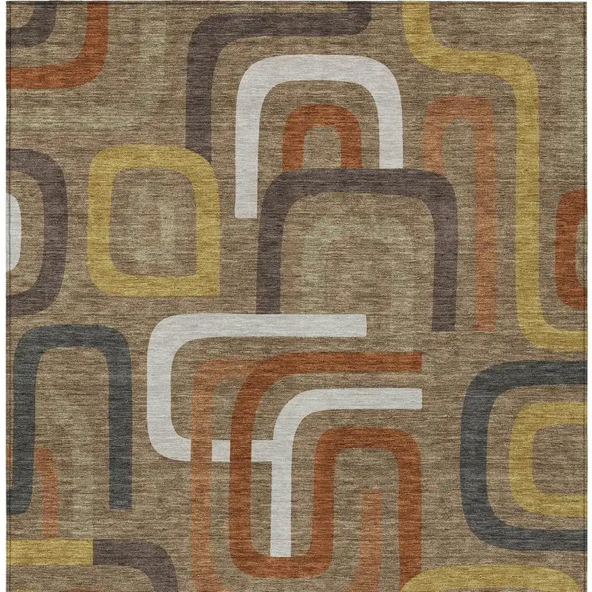 Coffee And Chocolate Geometric Washable Indoor Outdoor Area Rug Photo 4