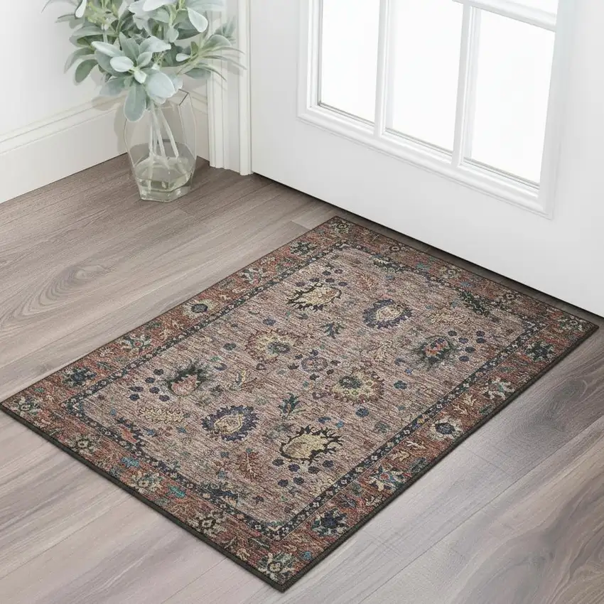 Coffee And Copper Oriental Washable Area Rug With UV Protection Photo 2