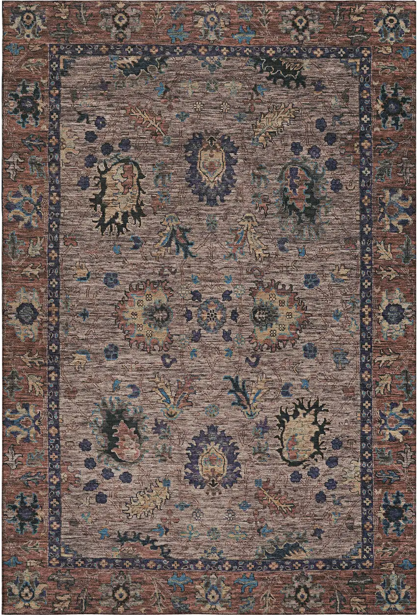 Coffee And Copper Oriental Washable Area Rug With UV Protection Photo 1