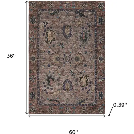 Coffee And Copper Oriental Washable Area Rug With UV Protection Photo 9