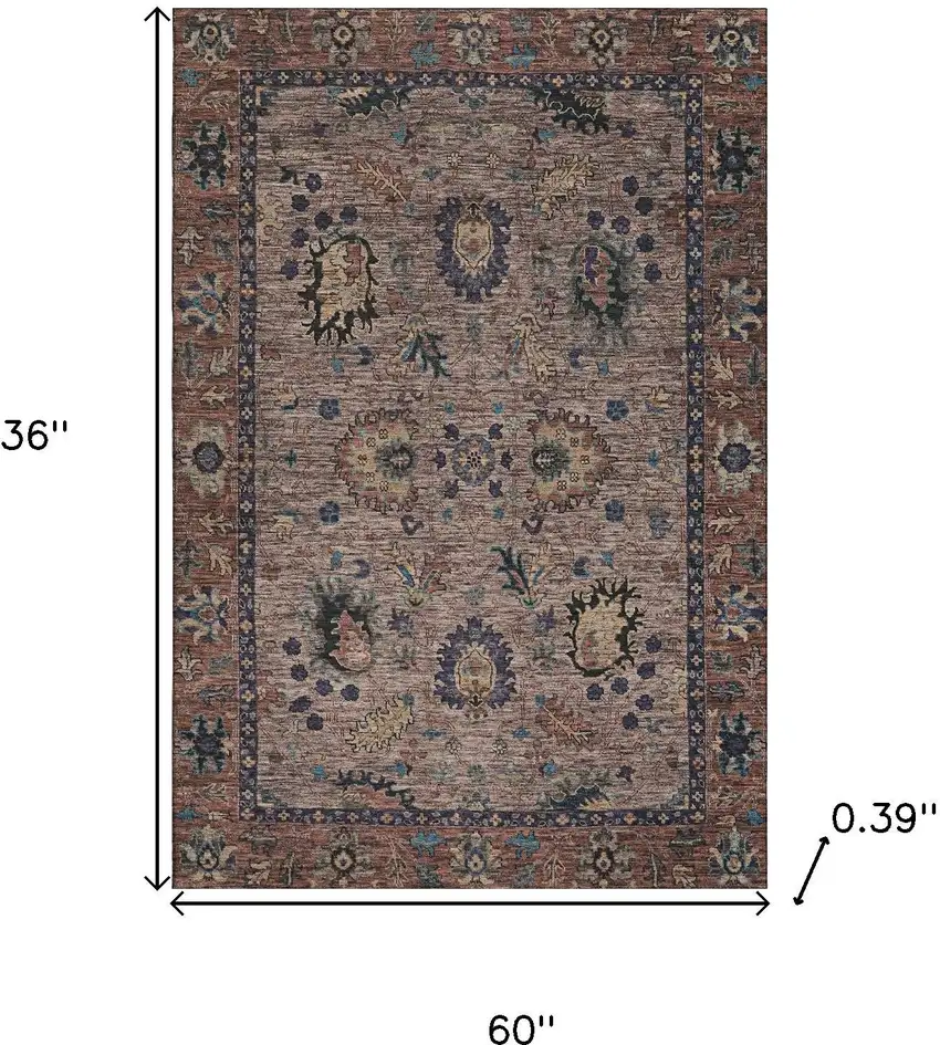 Coffee And Copper Oriental Washable Area Rug With UV Protection Photo 9