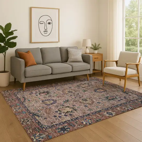 Coffee And Copper Oriental Washable Area Rug With UV Protection Photo 5