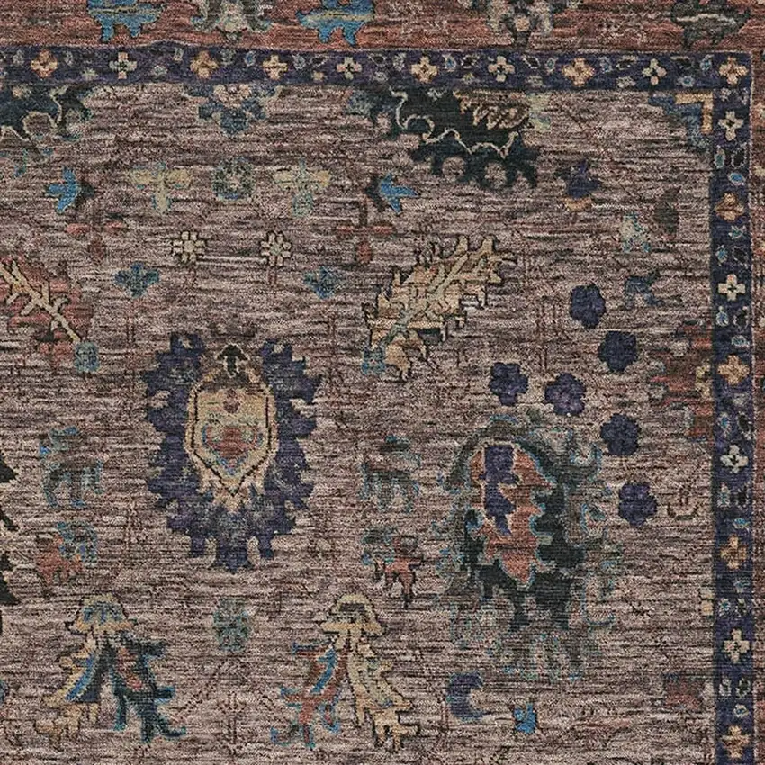 Coffee And Copper Oriental Washable Area Rug With UV Protection Photo 3