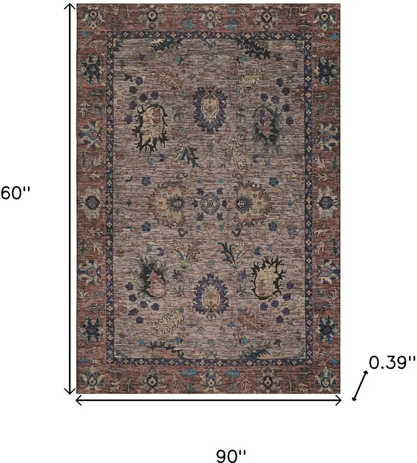 Coffee And Copper Oriental Washable Area Rug With UV Protection Photo 9