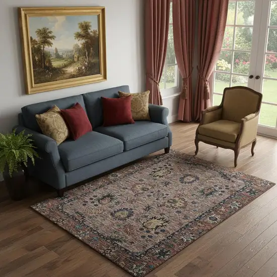 Coffee And Copper Oriental Washable Area Rug With UV Protection Photo 2