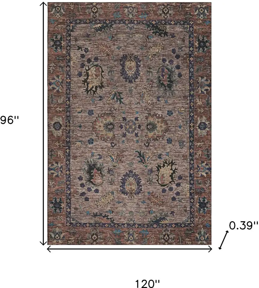 Coffee And Copper Oriental Washable Area Rug With UV Protection Photo 9