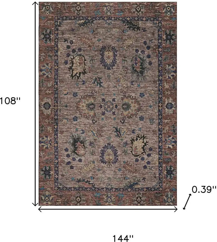 Coffee And Copper Oriental Washable Area Rug With UV Protection Photo 9
