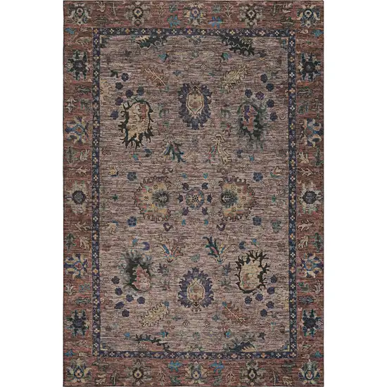 Coffee And Copper Oriental Washable Area Rug With UV Protection Photo 1