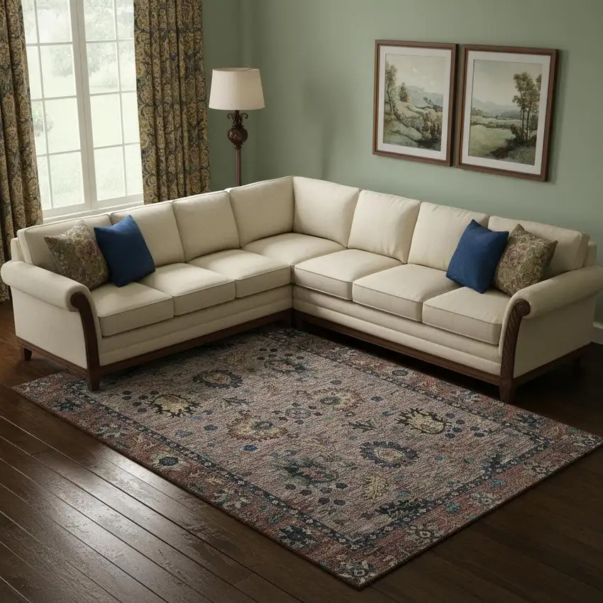 Coffee And Copper Oriental Washable Area Rug With UV Protection Photo 2