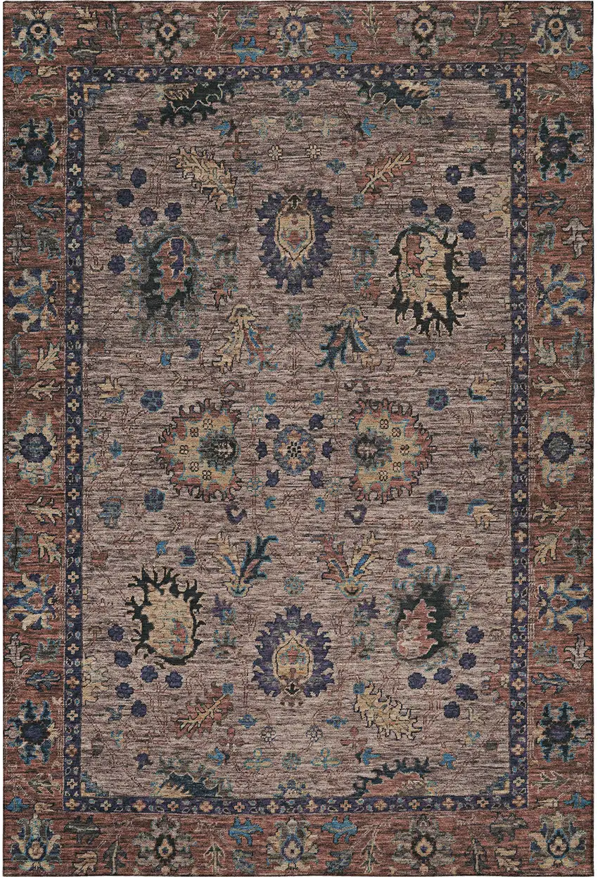 Coffee And Copper Oriental Washable Area Rug With UV Protection Photo 4