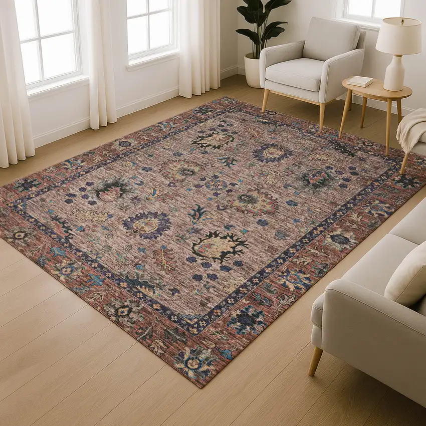 Coffee And Copper Oriental Washable Area Rug With UV Protection Photo 6