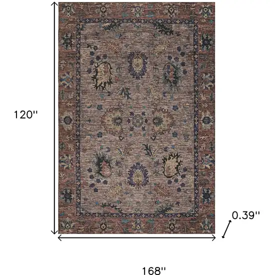 Coffee And Copper Oriental Washable Area Rug With UV Protection Photo 9