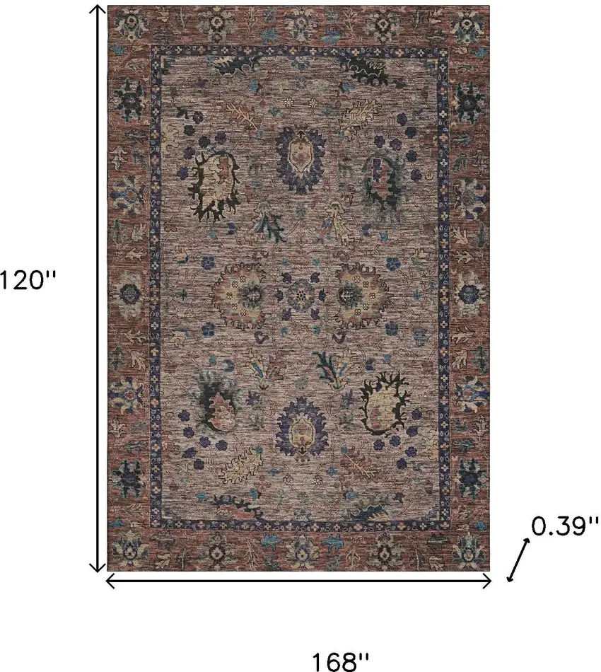 Coffee And Copper Oriental Washable Area Rug With UV Protection Photo 9