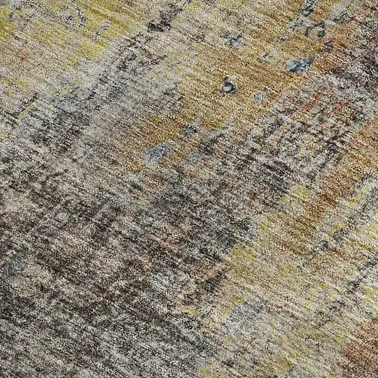 Coffee And Gold Abstract Washable Area Rug With UV Protection Photo 2