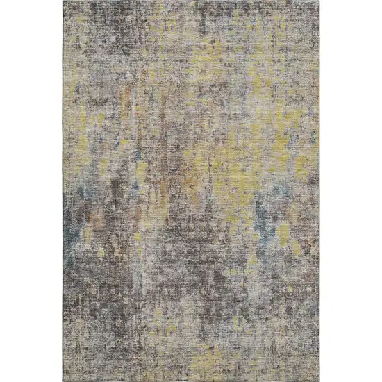 Coffee And Gold Abstract Washable Area Rug With UV Protection Photo 5