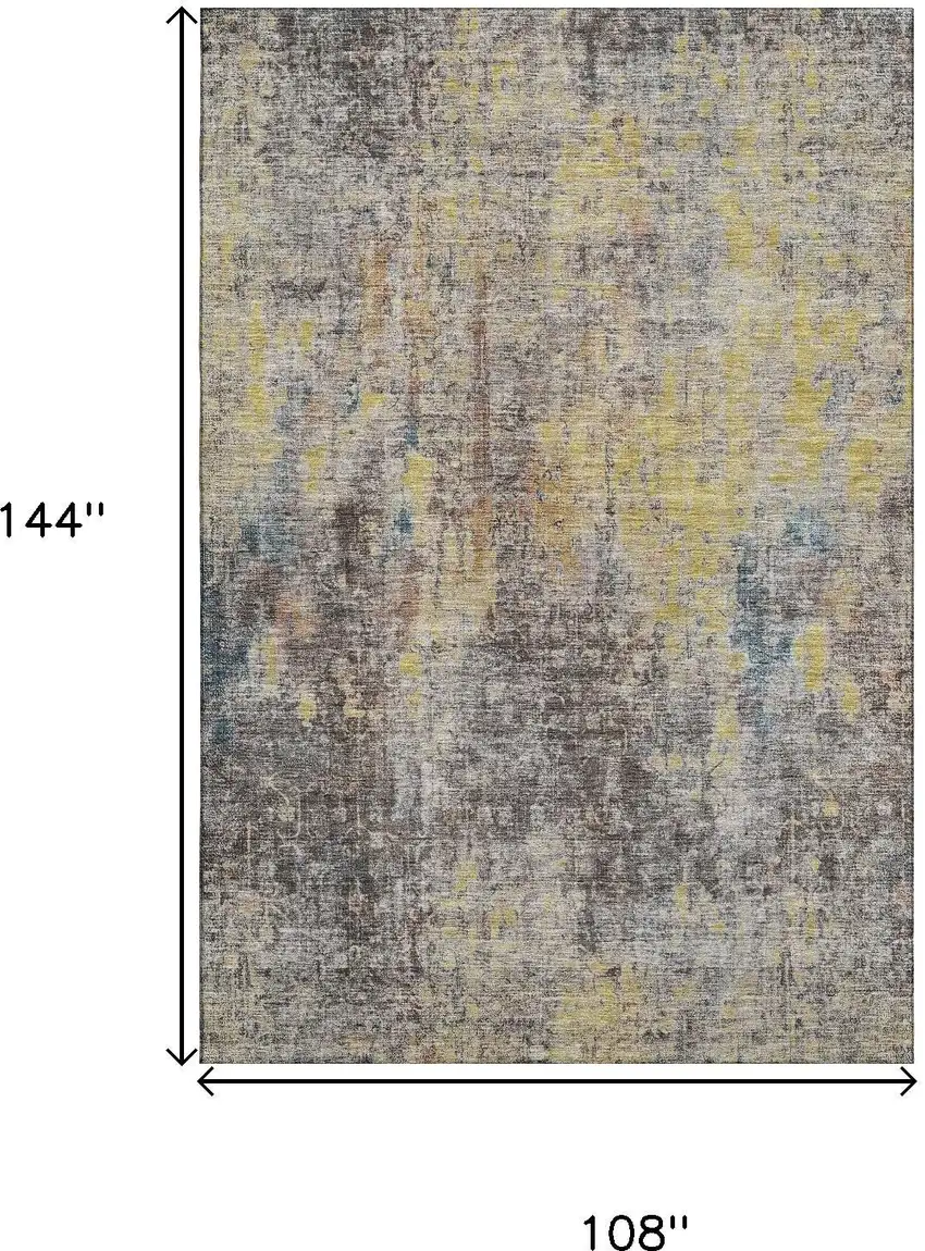 Coffee And Gold Abstract Washable Area Rug With UV Protection Photo 3