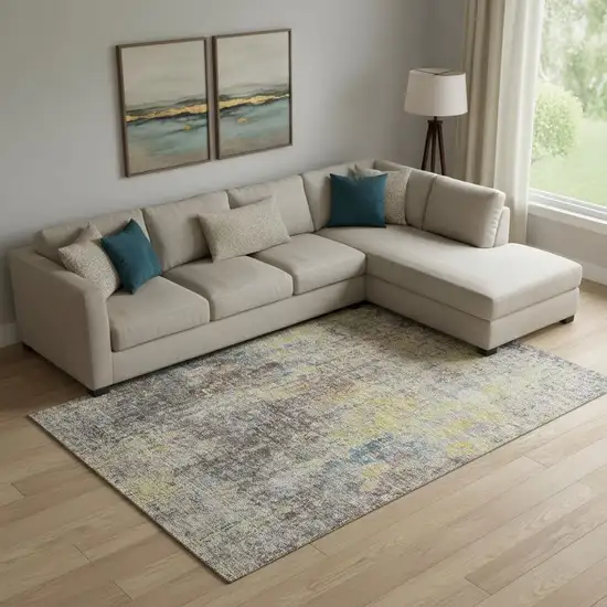 Coffee And Gold Abstract Washable Area Rug With UV Protection Photo 1