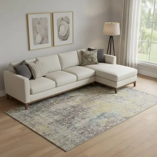 Coffee And Gold Abstract Washable Area Rug With UV Protection Photo 1