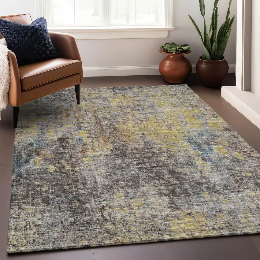 Coffee And Gold Abstract Washable Area Rug With UV Protection Photo 4