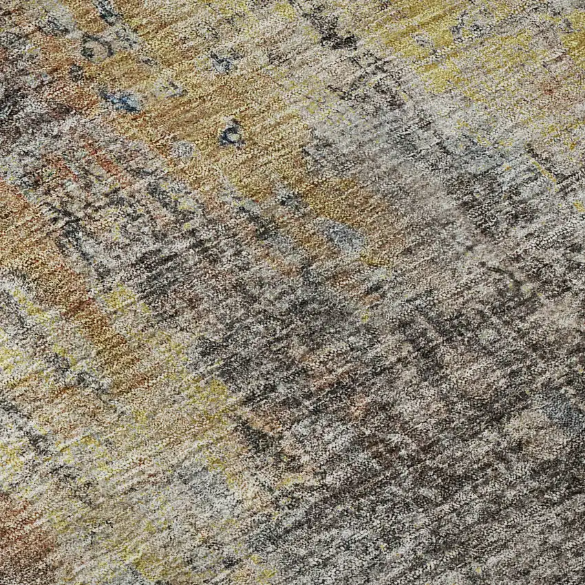 Coffee And Gold Abstract Washable Area Rug With UV Protection Photo 1