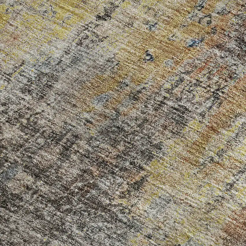 Coffee And Gold Abstract Washable Area Rug With UV Protection Photo 2