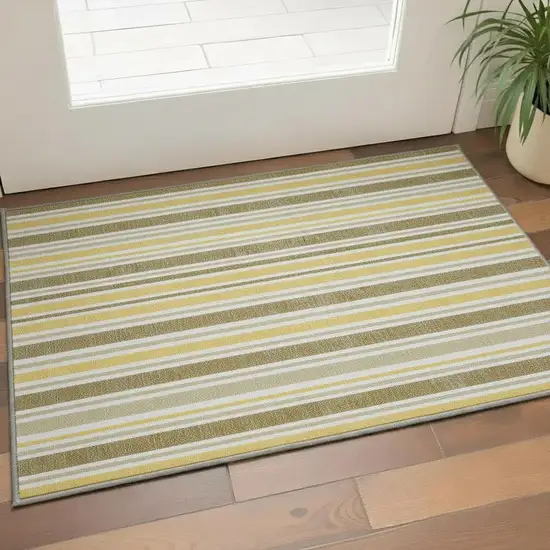Coffee And Gold Striped Washable Area Rug With UV Protection Photo 2