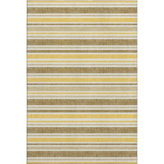 Coffee And Gold Striped Washable Area Rug With UV Protection Photo 1