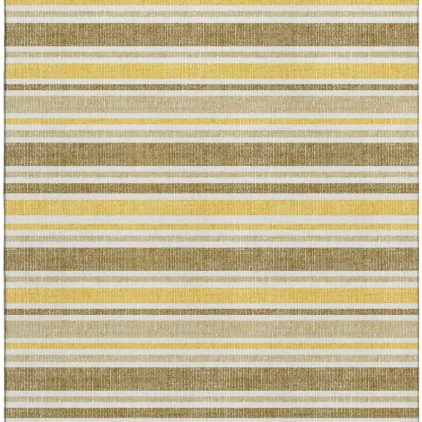 Coffee And Gold Striped Washable Area Rug With UV Protection Photo 4