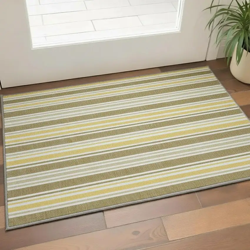 Coffee And Gold Striped Washable Area Rug With UV Protection Photo 3