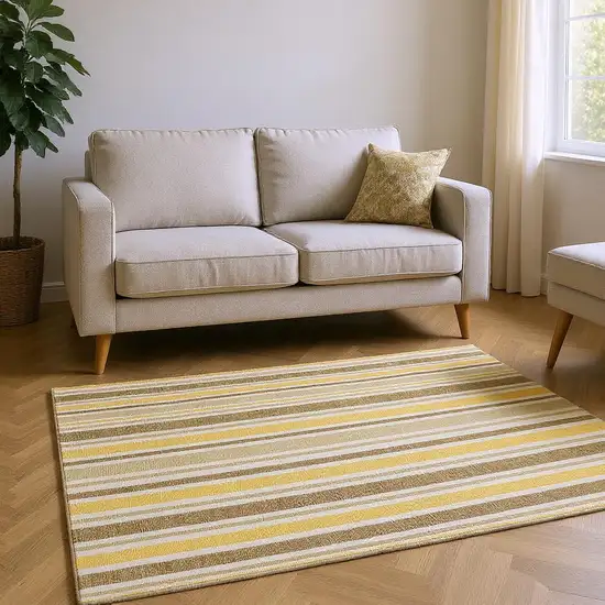 Coffee And Gold Striped Washable Area Rug With UV Protection Photo 2