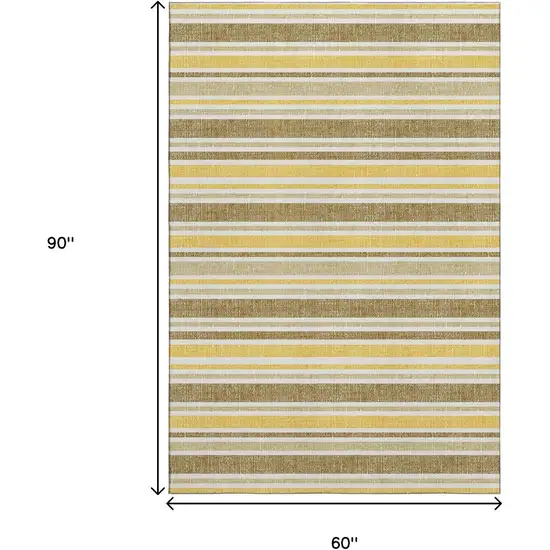 Coffee And Gold Striped Washable Area Rug With UV Protection Photo 3