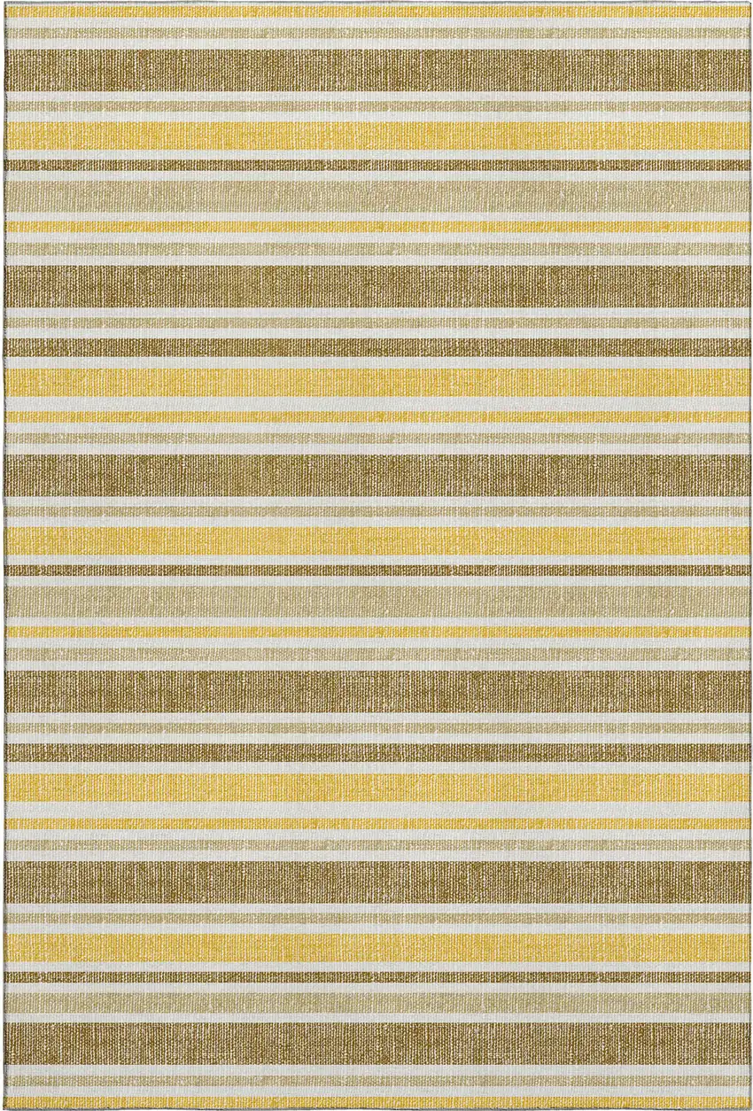 Coffee And Gold Striped Washable Area Rug With UV Protection Photo 1