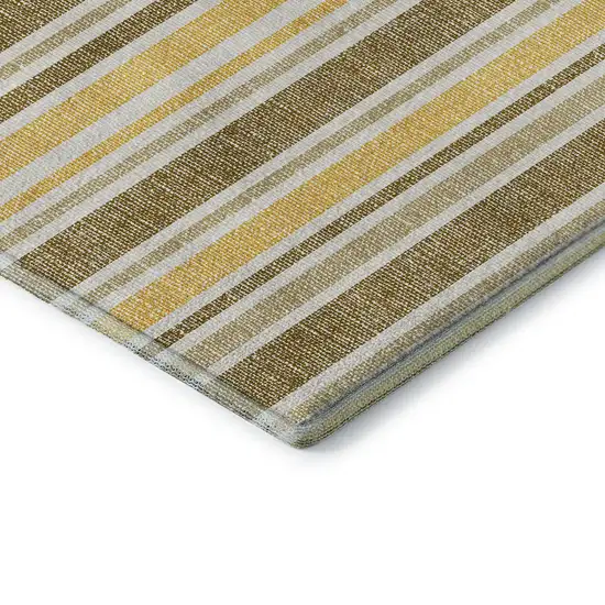 Coffee And Gold Striped Washable Area Rug With UV Protection Photo 9