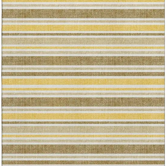 Coffee And Gold Striped Washable Area Rug With UV Protection Photo 4
