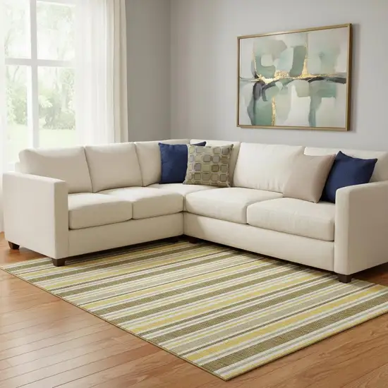 Coffee And Gold Striped Washable Area Rug With UV Protection Photo 1