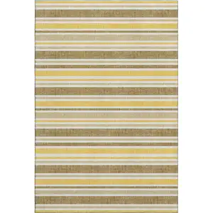 Photo of Coffee And Gold Striped Washable Area Rug With UV Protection