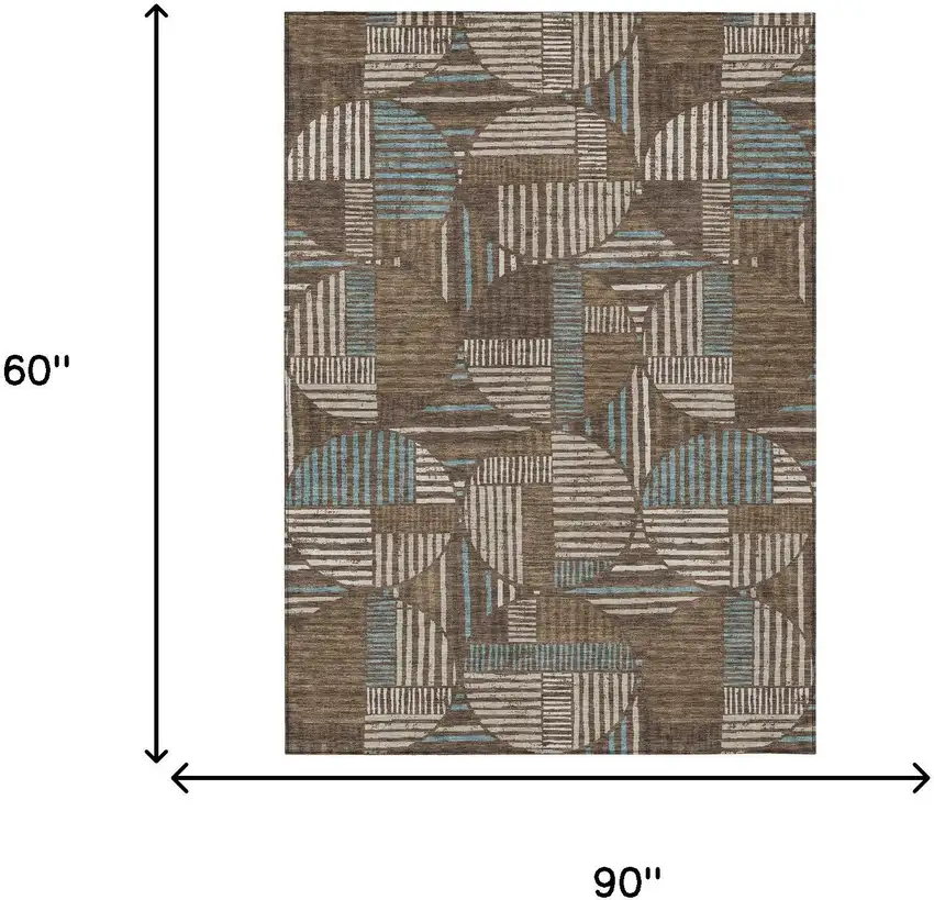 Coffee And Graphite Geometric Washable Indoor Outdoor Area Rug Photo 7