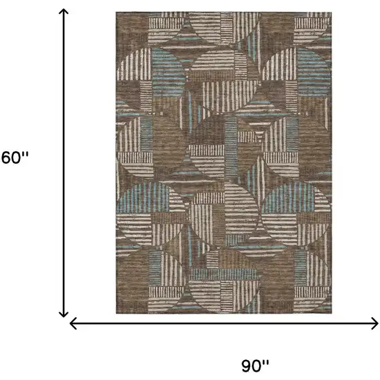Coffee And Graphite Geometric Washable Indoor Outdoor Area Rug Photo 7