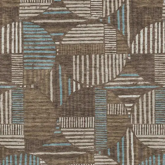 Coffee And Graphite Geometric Washable Indoor Outdoor Area Rug Photo 3