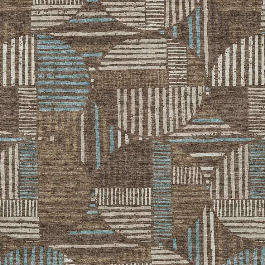 Coffee And Graphite Geometric Washable Indoor Outdoor Area Rug Photo 3