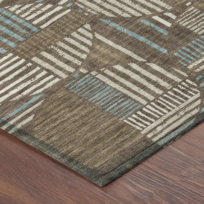 Coffee And Graphite Geometric Washable Indoor Outdoor Area Rug Photo 5