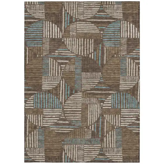 Coffee And Graphite Geometric Washable Indoor Outdoor Area Rug Photo 4