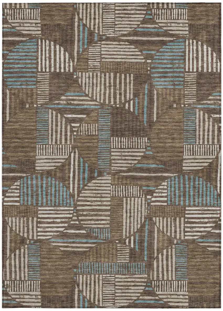 Coffee And Graphite Geometric Washable Indoor Outdoor Area Rug Photo 4