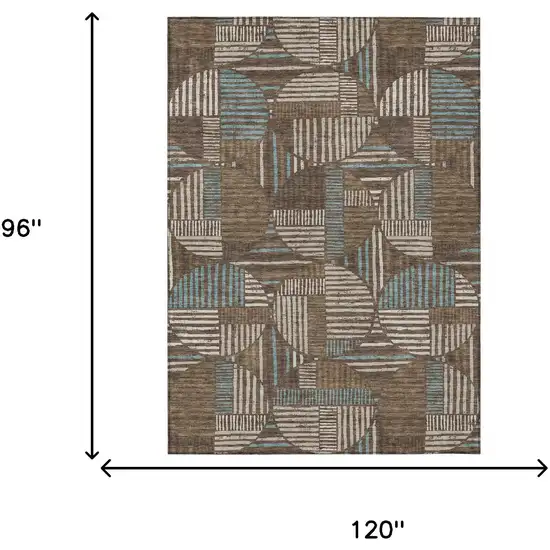 Coffee And Graphite Geometric Washable Indoor Outdoor Area Rug Photo 7