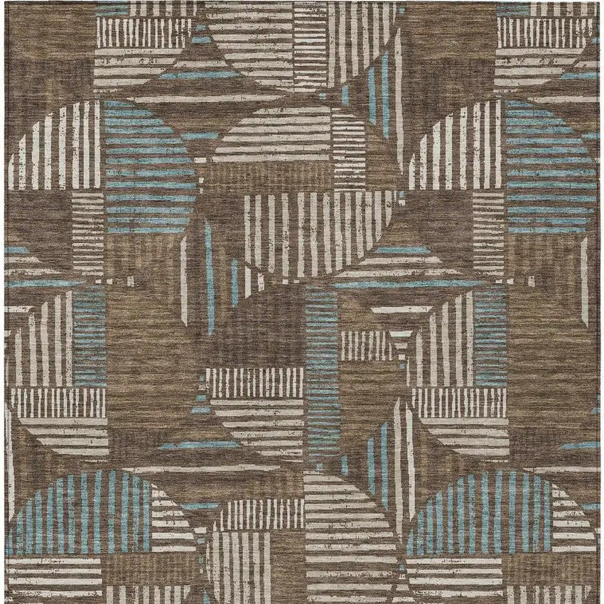 Coffee And Graphite Geometric Washable Indoor Outdoor Area Rug Photo 3