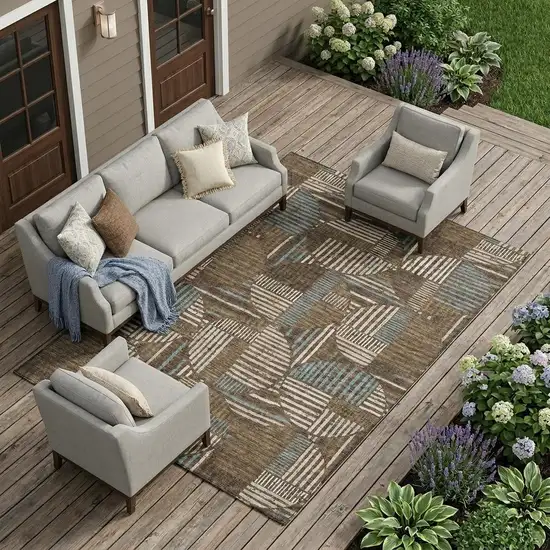 Coffee And Graphite Geometric Washable Indoor Outdoor Area Rug Photo 1
