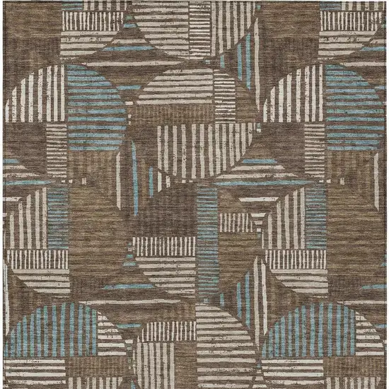 Coffee And Graphite Geometric Washable Indoor Outdoor Area Rug Photo 4