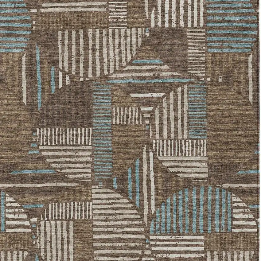 Coffee And Graphite Geometric Washable Indoor Outdoor Area Rug Photo 3