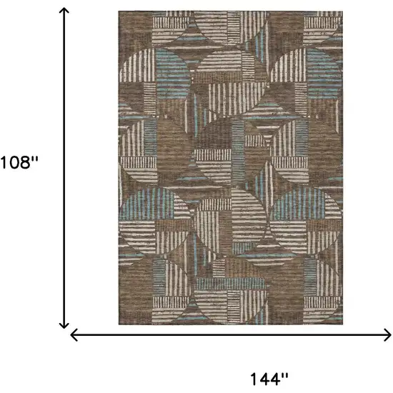 Coffee And Graphite Geometric Washable Indoor Outdoor Area Rug Photo 7